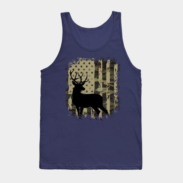 Camo US Flag Deer Elk Buck Camoflage Hunting Hunter Dad Tank Top by Just Me Store